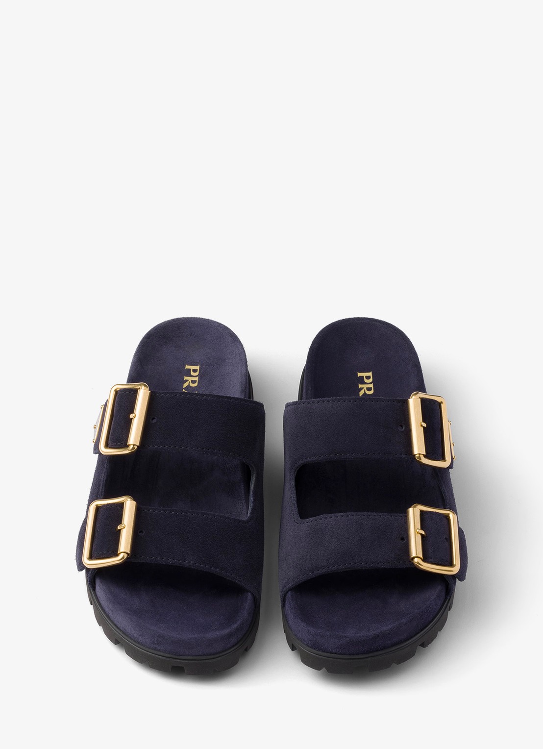 Prada Slipper van suède - detail donkerblauw