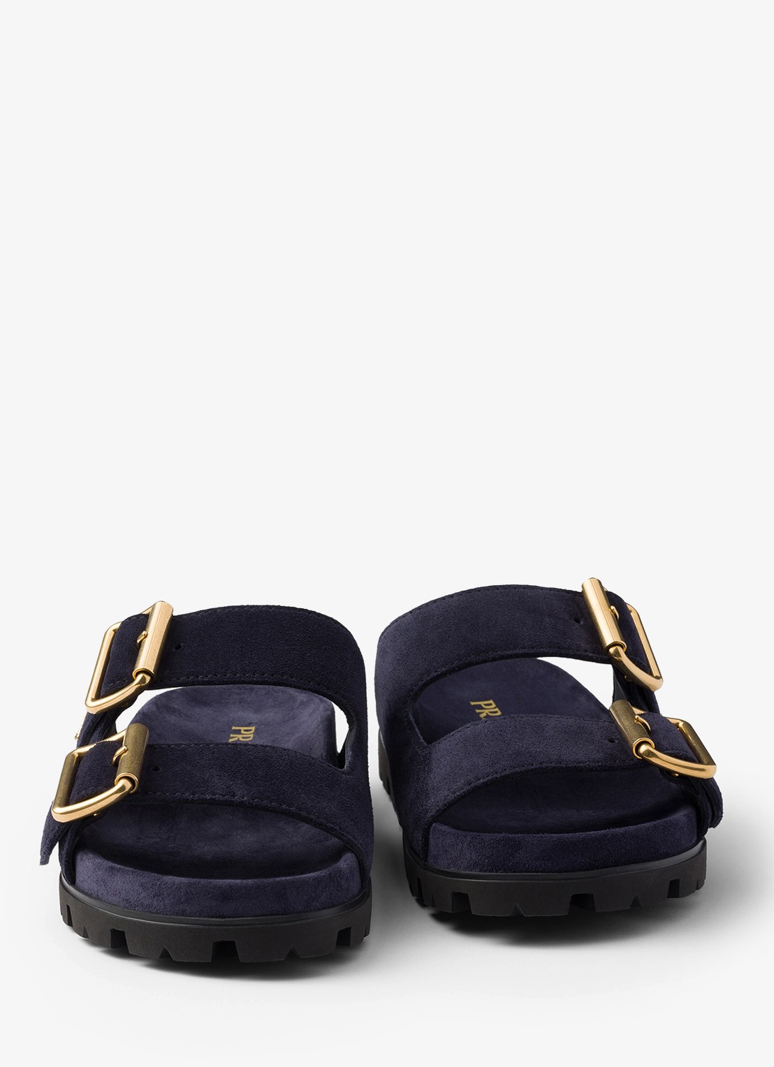 Prada Slipper van suède - detail 2 donkerblauw