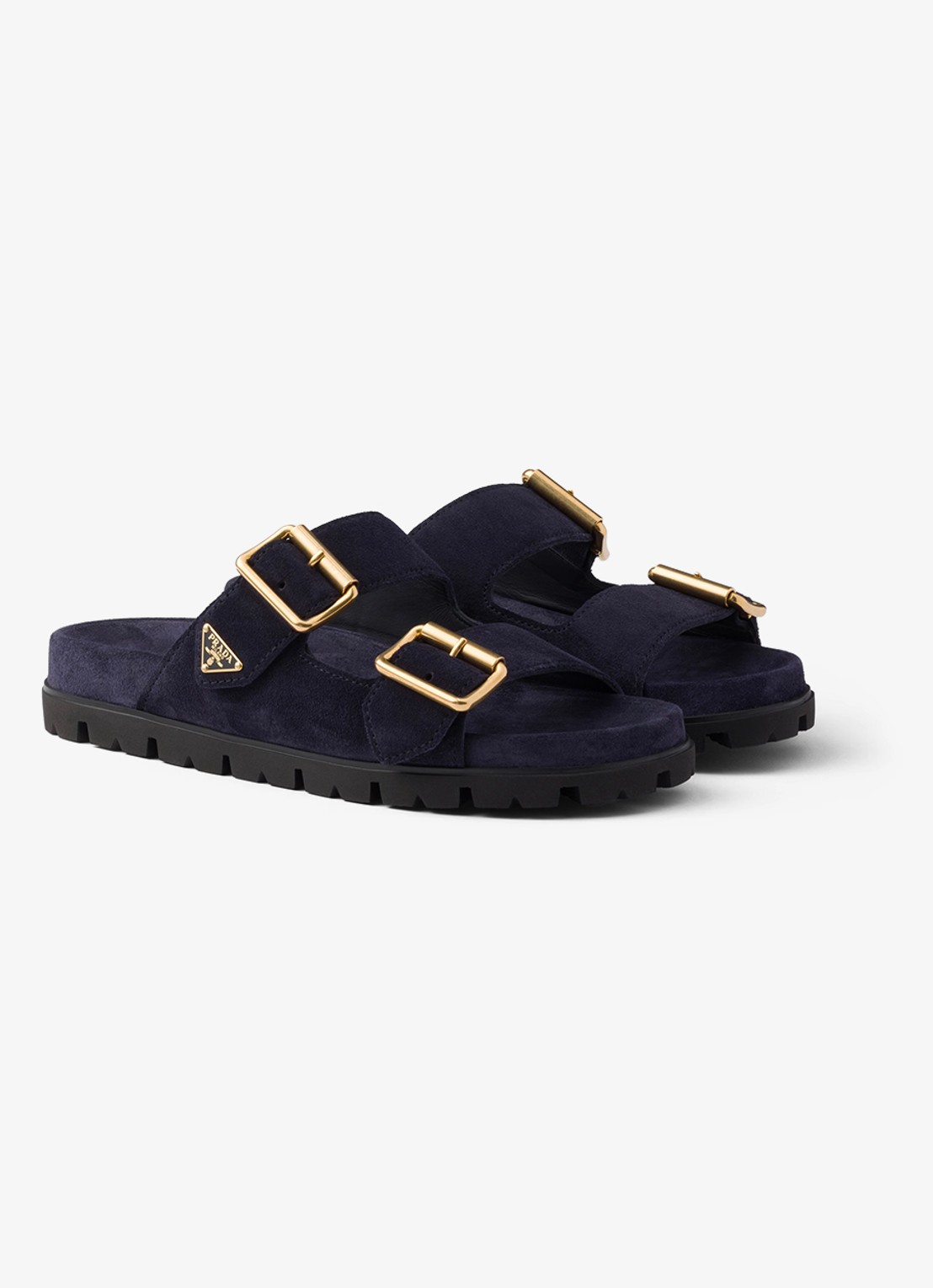 Prada Slipper van suède - voorkant 4 donkerblauw