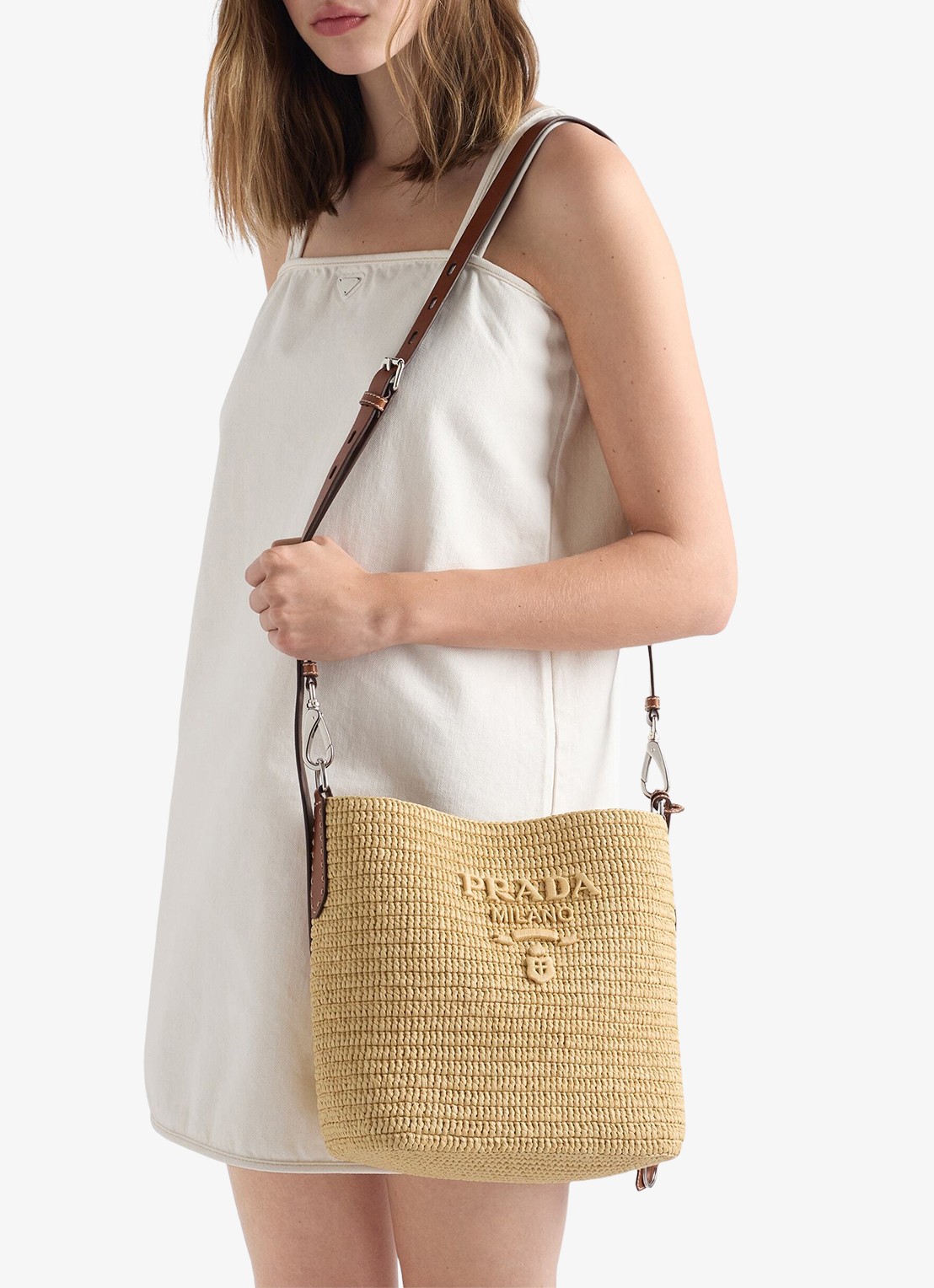 Prada Small crossbodytas van crochet met logo - voorkant 7 beige