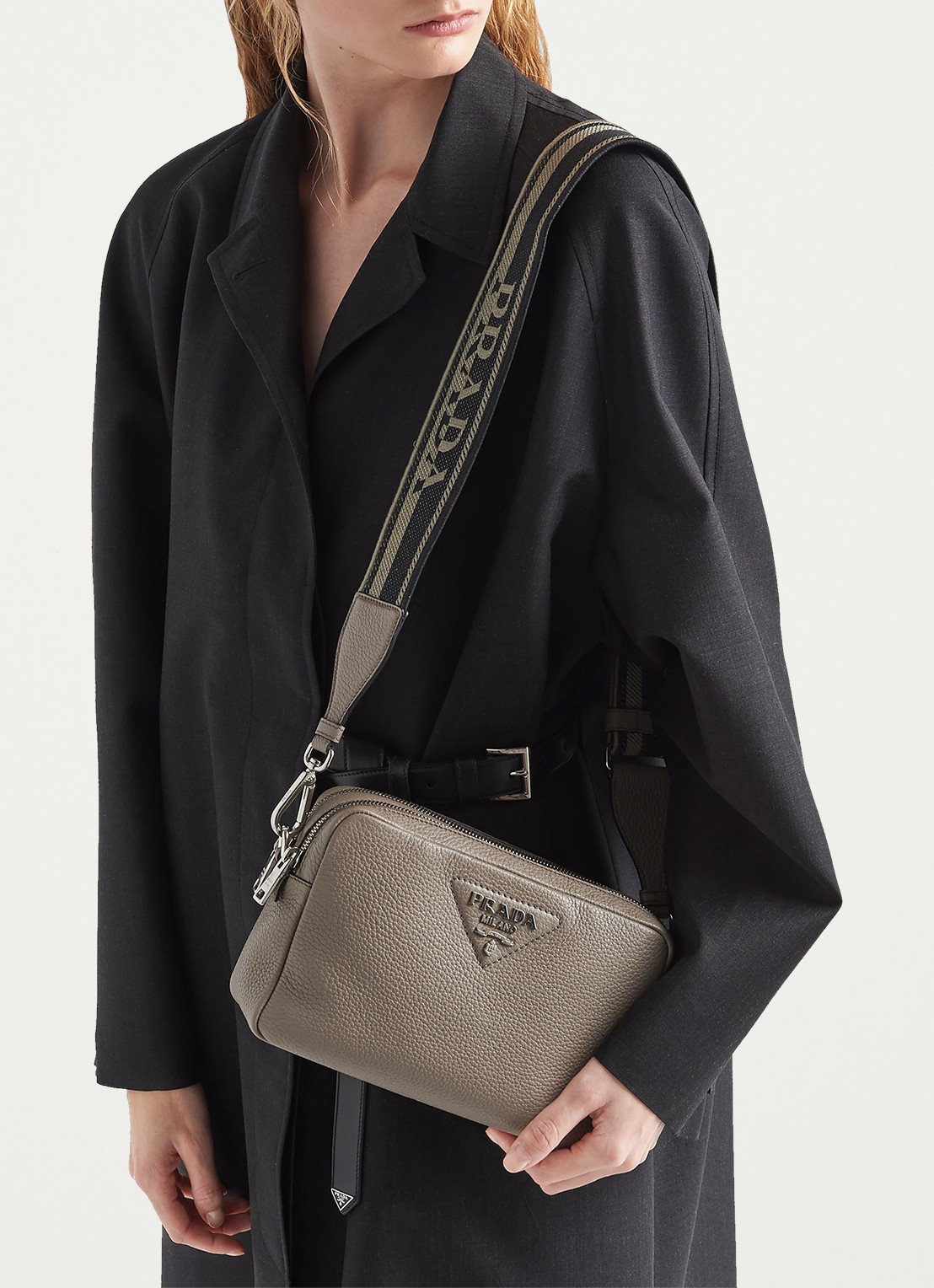Prada Small crossbodytas van kalfsleer - voorkant 2 donkergrijs