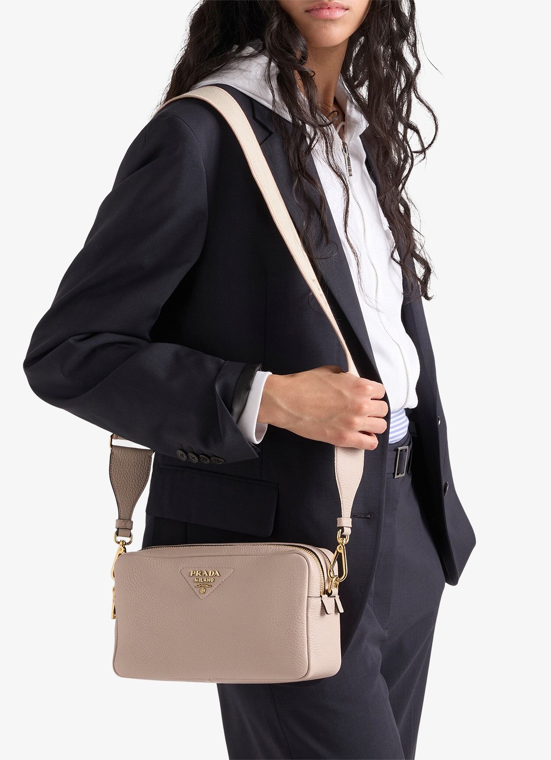 Prada Small crossbodytas van kalfsleer - voorkant 6 taupe