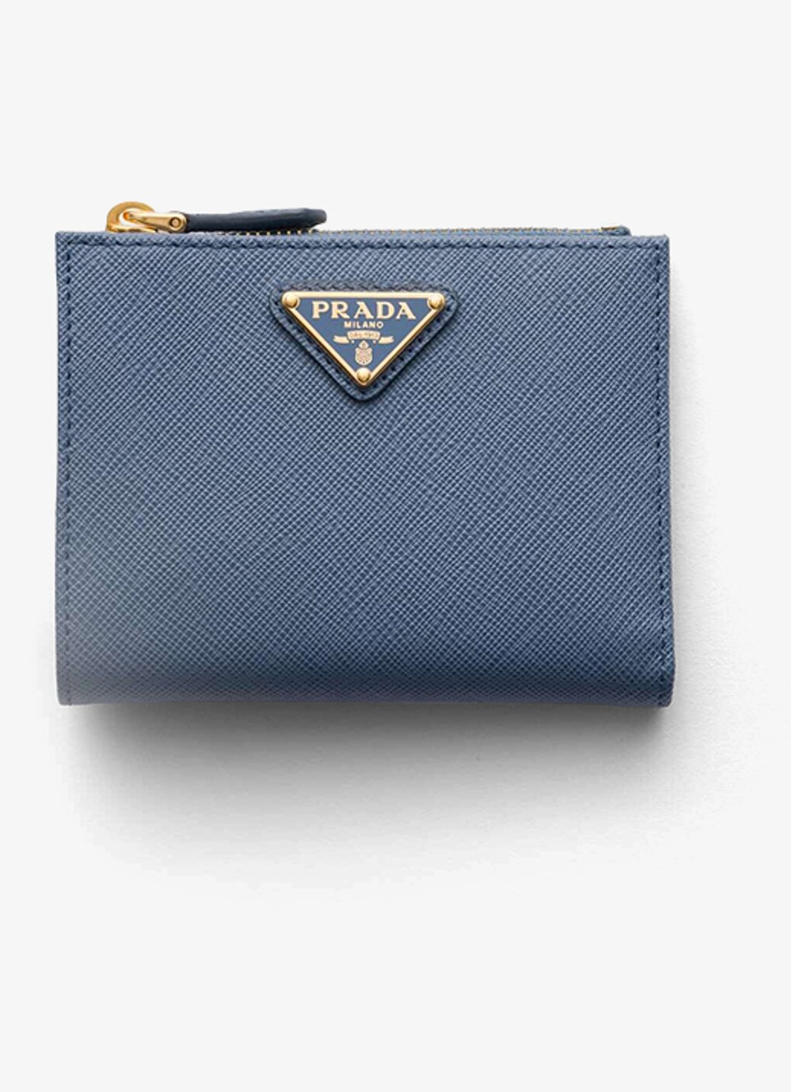 Prada Small portemonnee van kalfsleer - voorkant 2 staalblauw