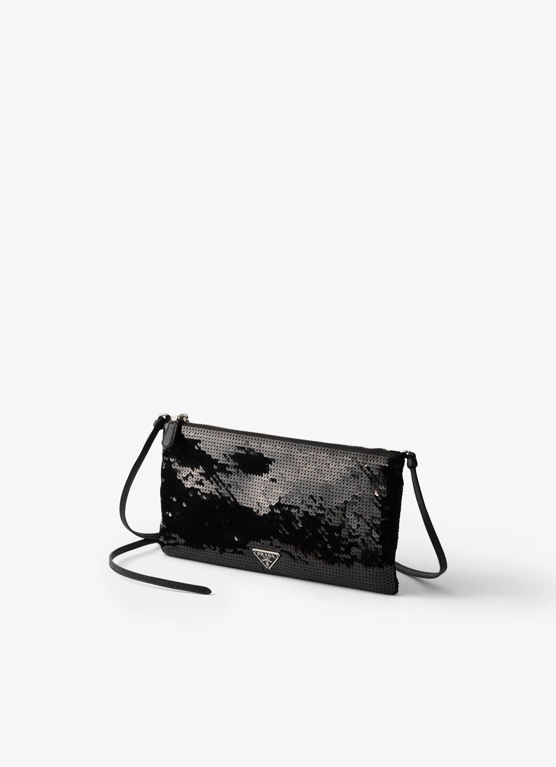 Prada Small schoudertas met pailletten - voorkant 6 zwart