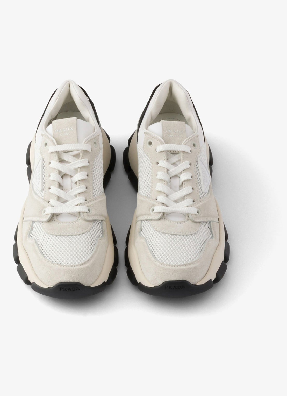 Prada Sneaker met suède details - detail 4 gebroken wit