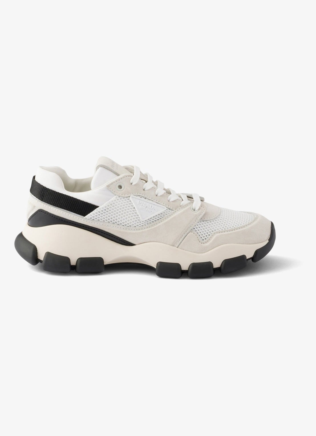 Prada Sneaker met suède details - voorkant gebroken wit