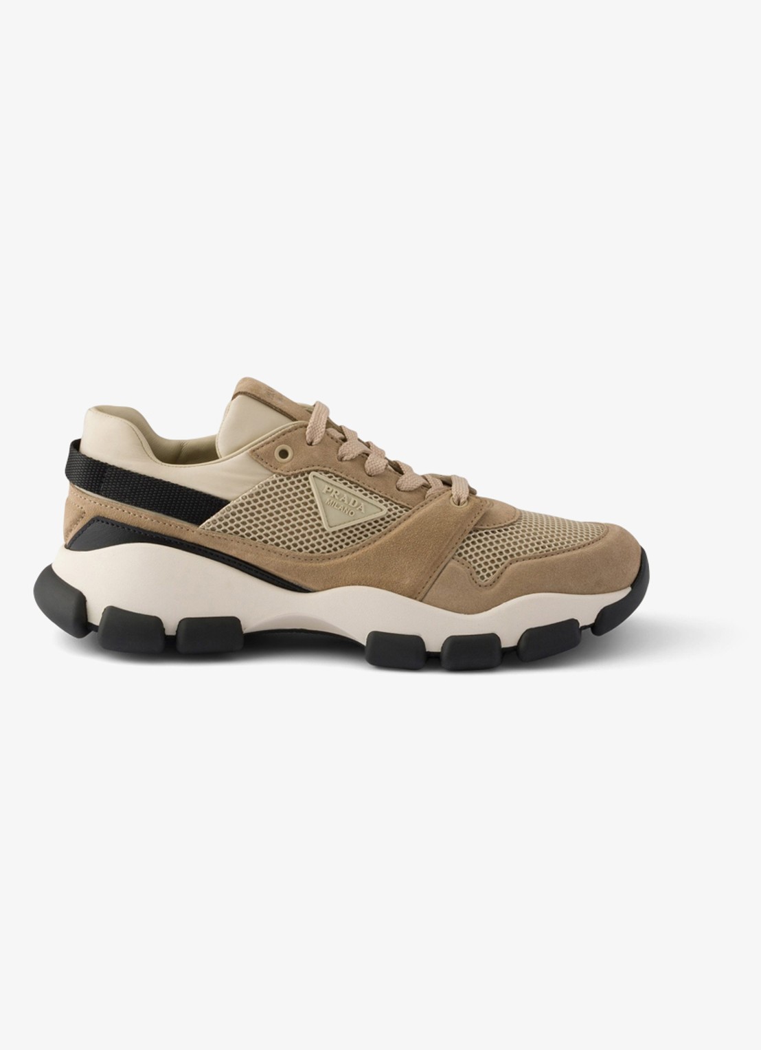 Prada Sneaker met suède details - voorkant beige