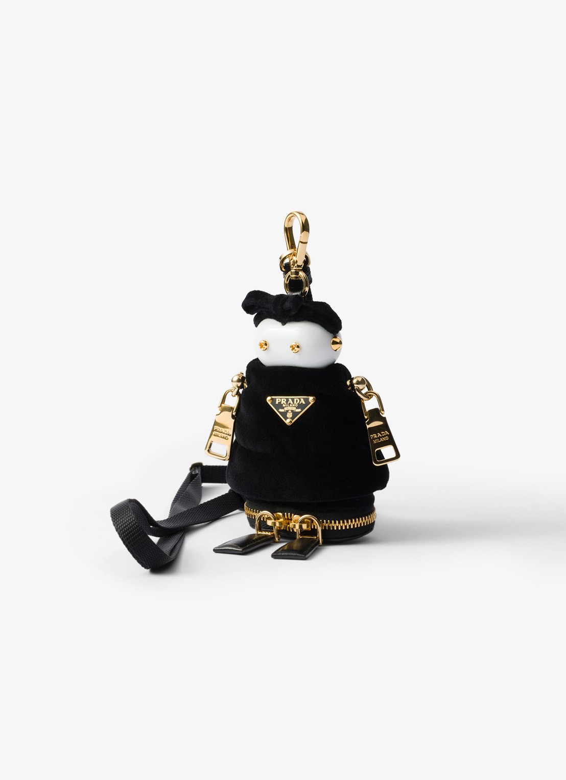 Prada Soft Robot tasbedel van fluweel met afneembare schouderriem - voorkant 2 zwart