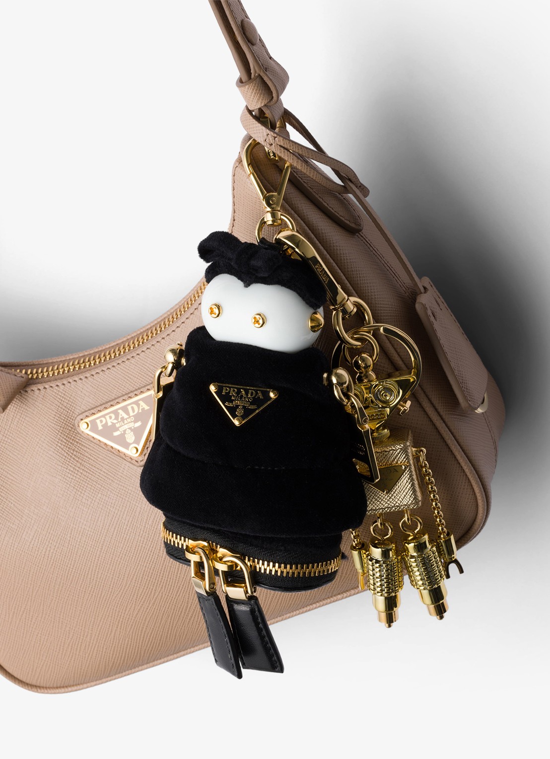 Prada Soft Robot tasbedel van fluweel met afneembare schouderriem - voorkant 3 zwart