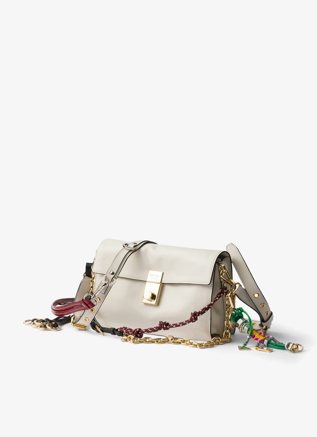 Prada Soft Sound Small schoudertas van leer - detail gebroken wit
