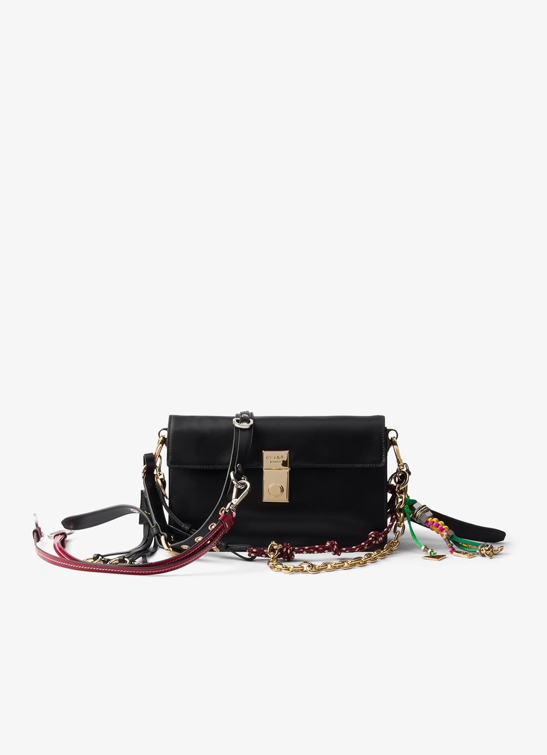 Prada Soft Sound Small schoudertas van leer - voorkant 2 zwart