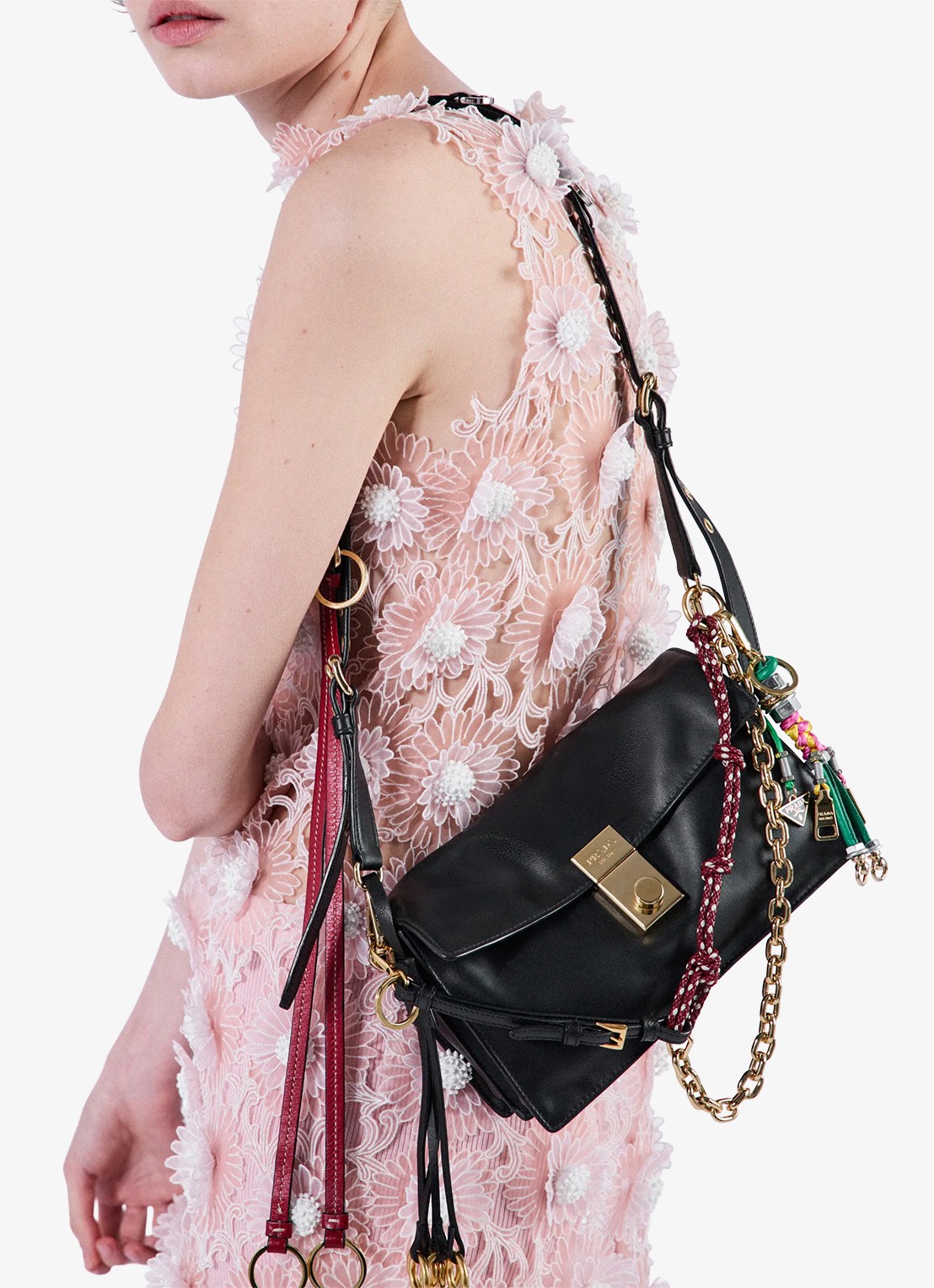 Prada Soft Sound Small schoudertas van leer - voorkant 3 zwart