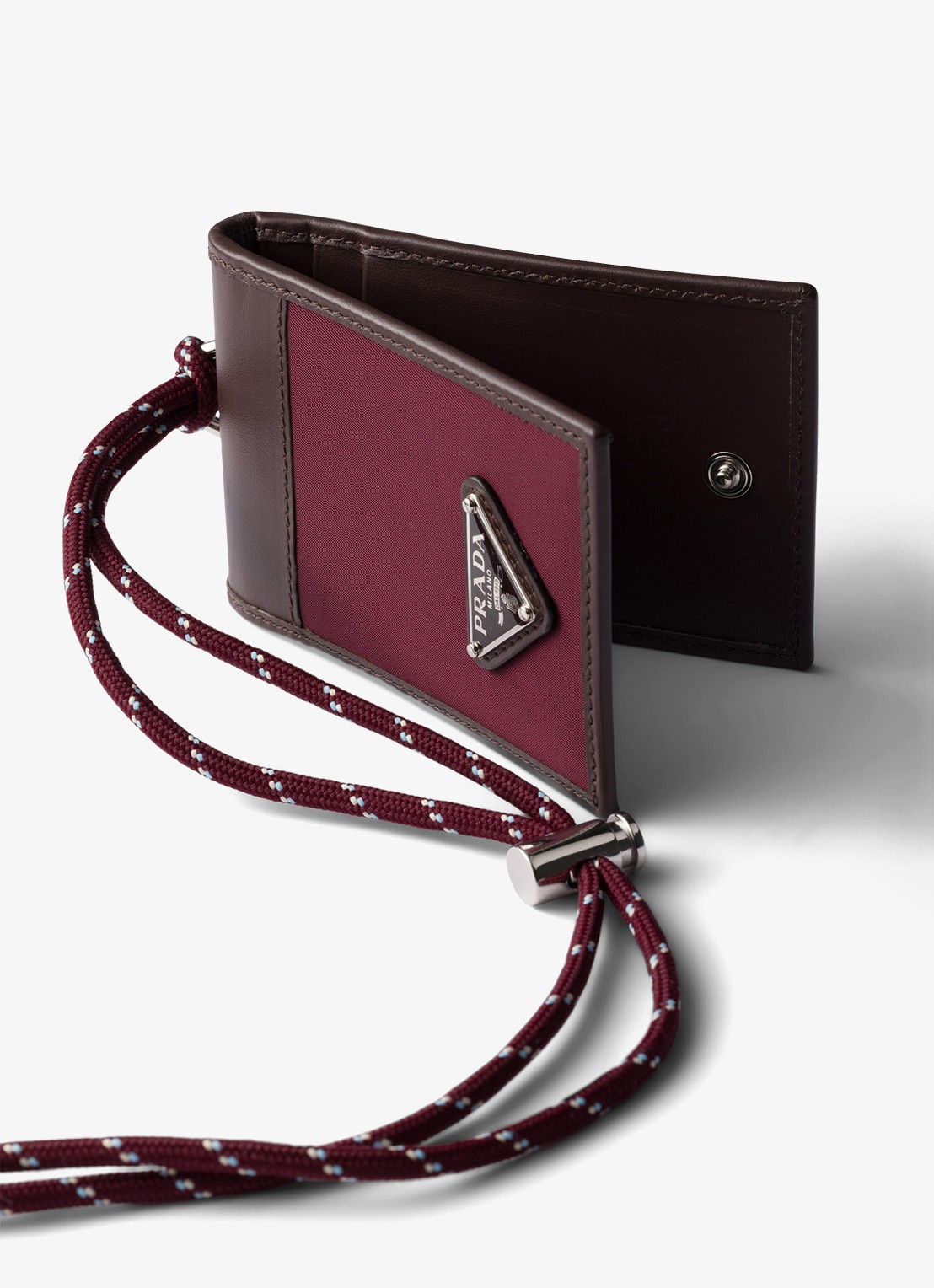 Prada Speedrock Re-Nylon pasjeshouder van leer met contrast - detail bordeauxrood