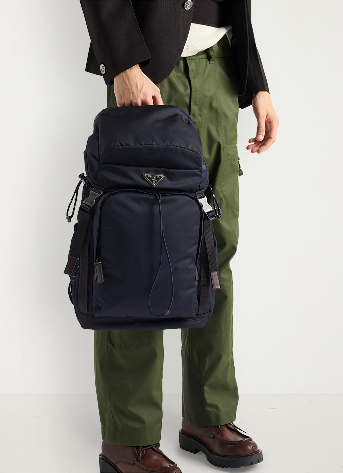 Prada Speedrock Re-Nylon rugzak met leren details - detail 4 donkerblauw