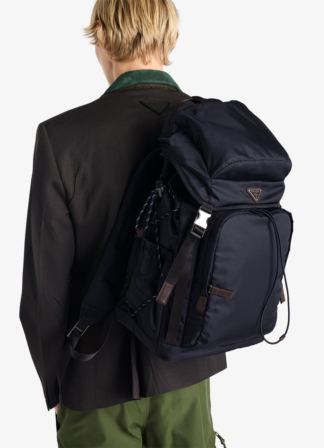 Prada Speedrock Re-Nylon rugzak met leren details - voorkant 2 donkerblauw