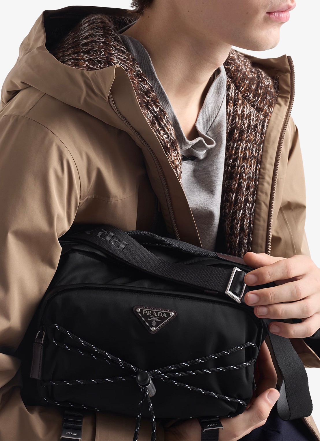 Prada Speedrock Re-Nylon schoudertas met leren details - detail 4 zwart