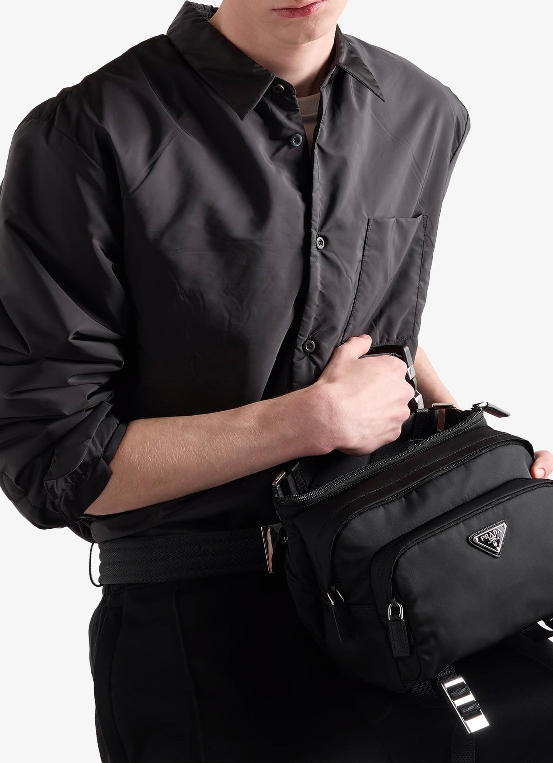 Prada Speedrock Re-Nylon schoudertas met leren details - detail 2 zwart
