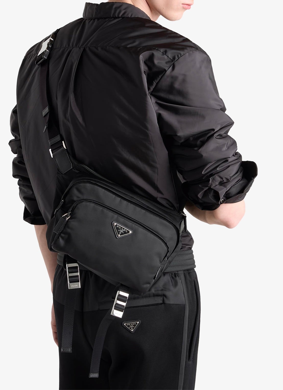 Prada Speedrock Re-Nylon schoudertas met leren details - voorkant 7 zwart