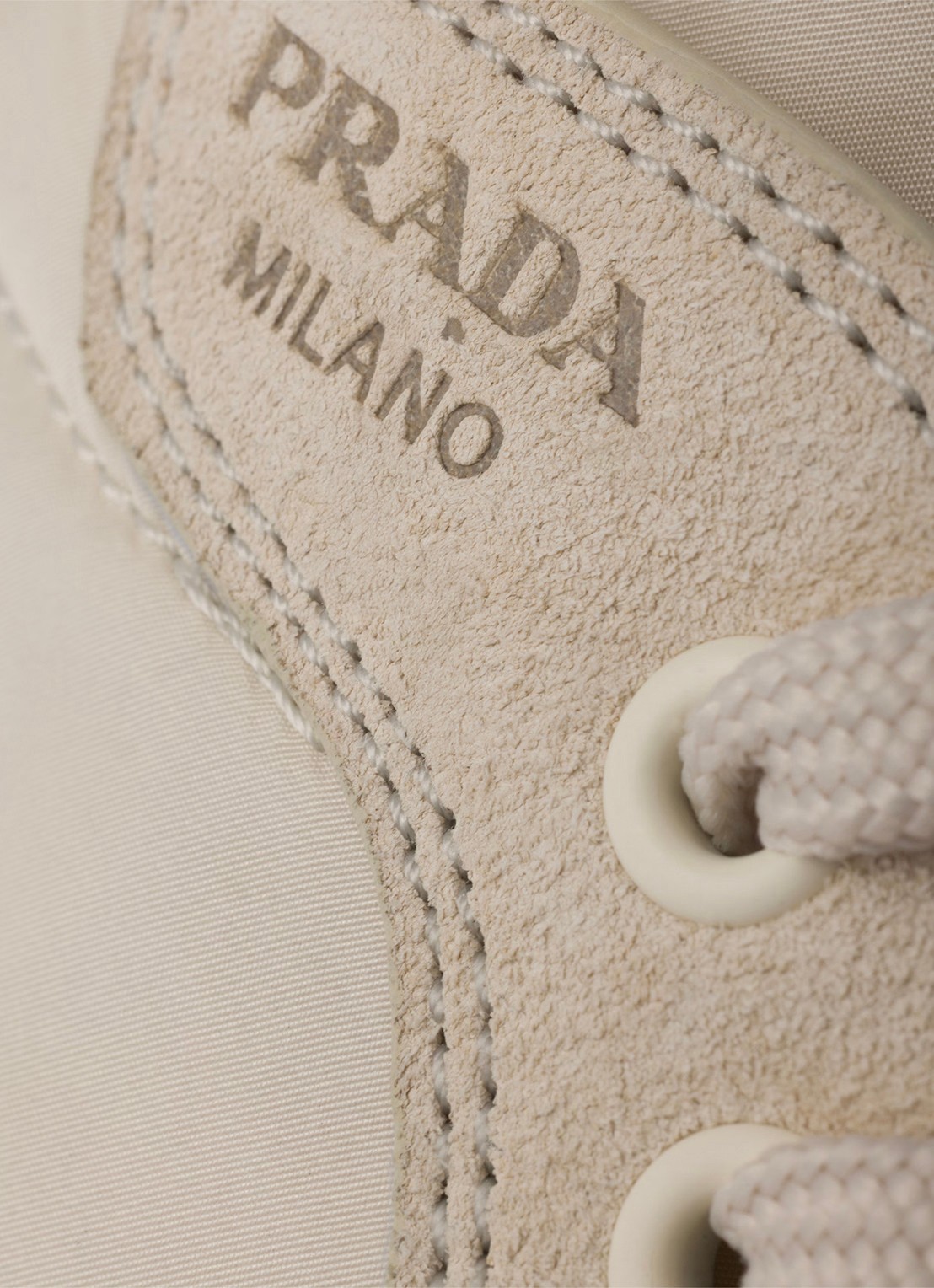 Prada Speedrock Re-Nylon sneaker met suède details - detail 5 beige