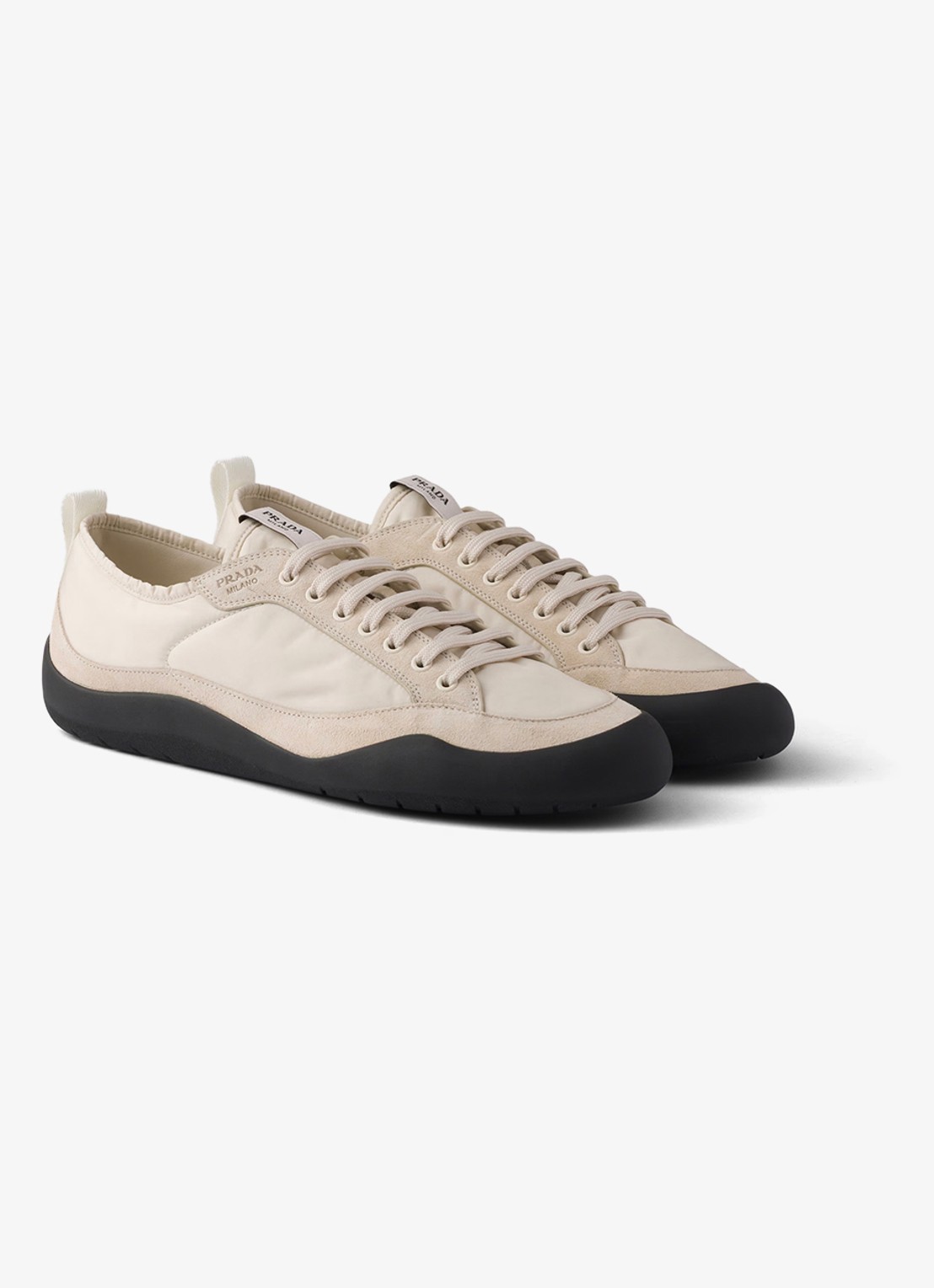 Prada Speedrock Re-Nylon sneaker met suède details - voorkant 2 beige