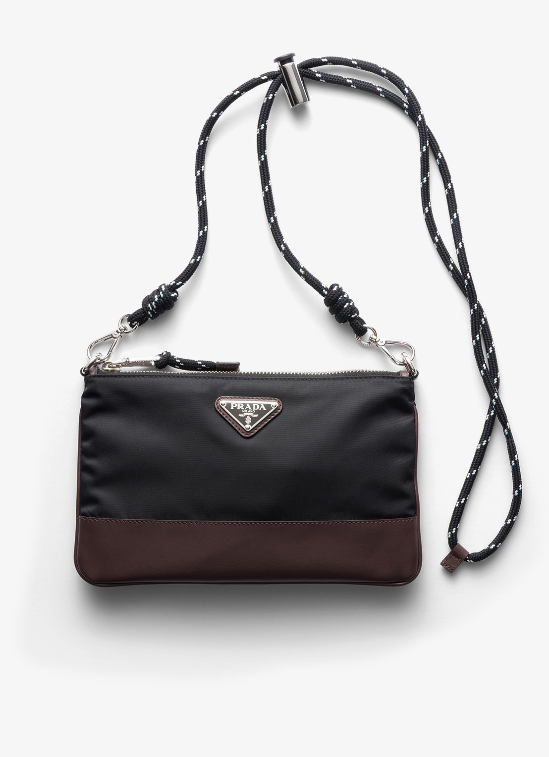 Prada Speedrock Re-Nylon telefoonhoesje met leren details en afneembare schouderriem - voorkant 4 zwart