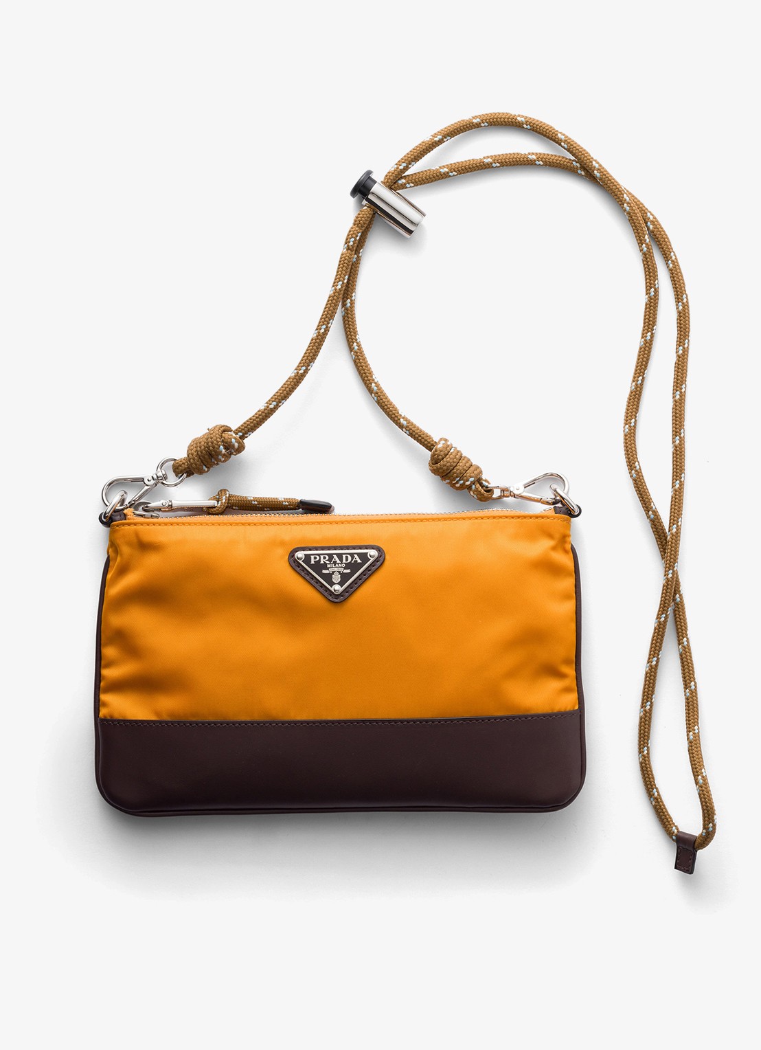 Prada Speedrock Re-Nylon telefoonhoesje met leren details en afneembare schouderriem - voorkant oranje