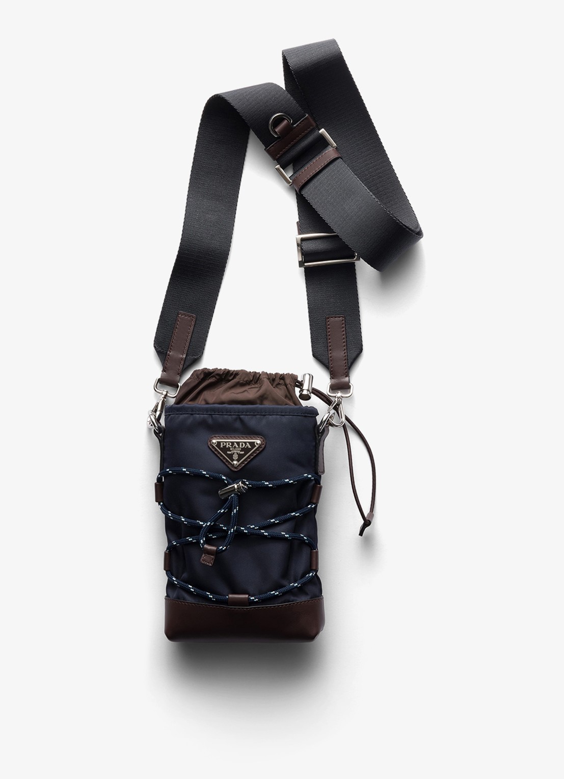 Prada Speedrock Re-Nylon telefoonhoesje met leren details en afneembare schouderriem - voorkant blauw