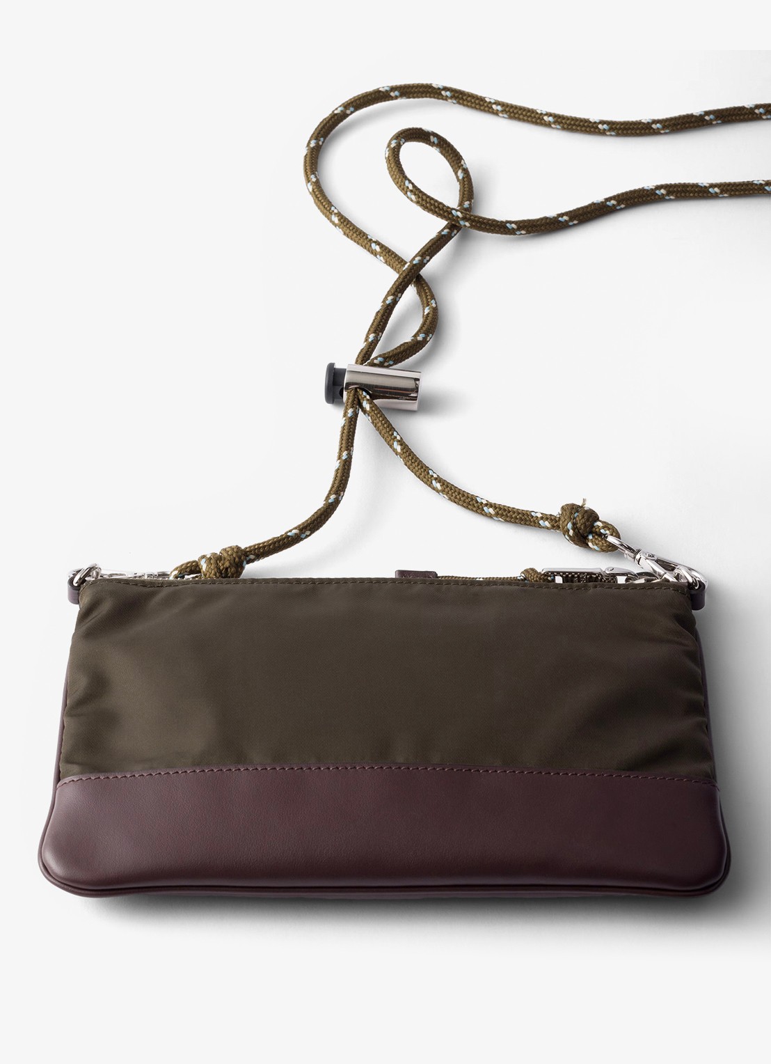 Prada Speedrock Re-Nylon telefoonhoesje met leren details en afneembare schouderriem - achterkant donkergroen