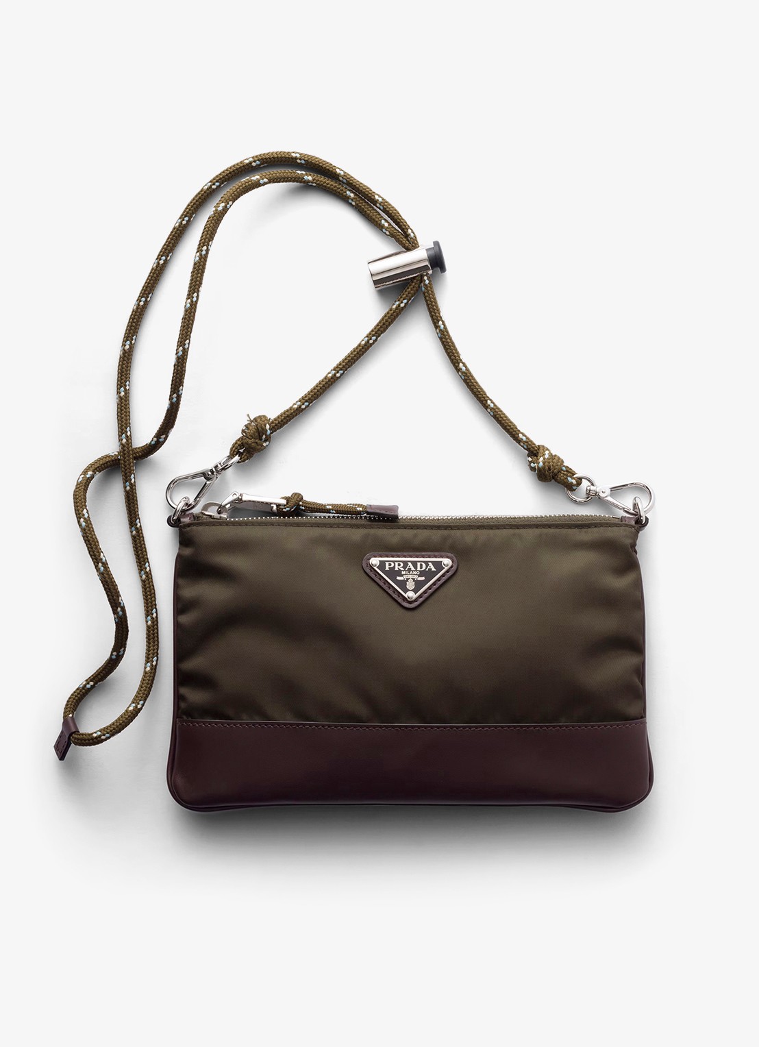 Prada Speedrock Re-Nylon telefoonhoesje met leren details en afneembare schouderriem - voorkant 2 donkergroen