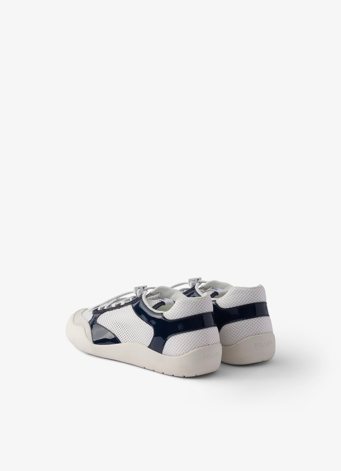 Prada Speedrock sneaker met lakleren en mesh details - achterkant donkerblauw