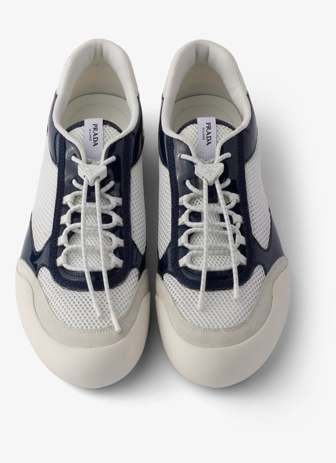 Prada Speedrock sneaker met lakleren en mesh details - detail 2 donkerblauw