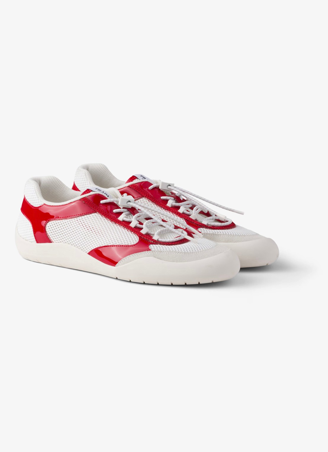 Prada Speedrock sneaker met lakleren en mesh details - detail 4 rood