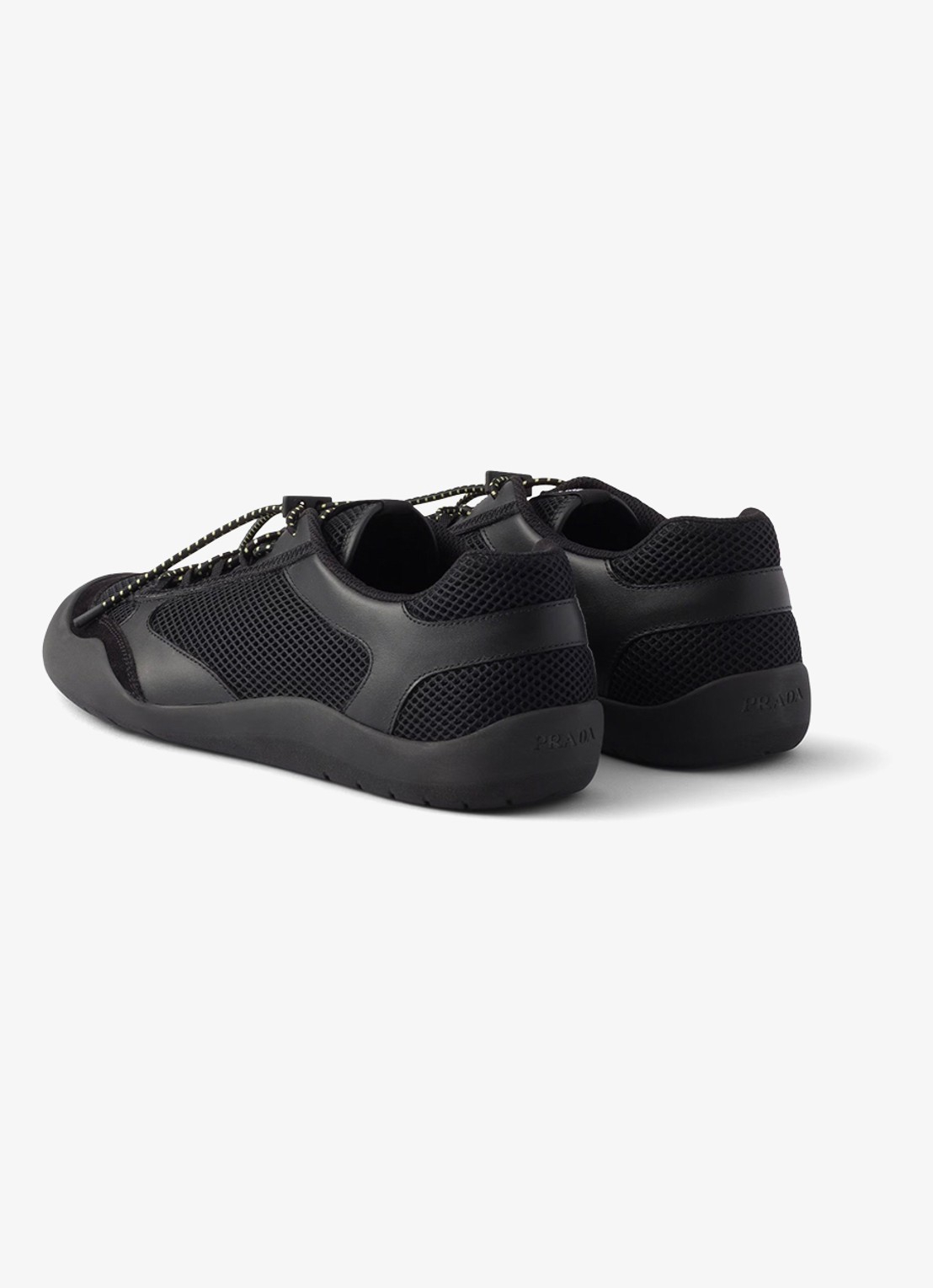 Prada Speedrock sneaker van leer met mesh details - achterkant zwart