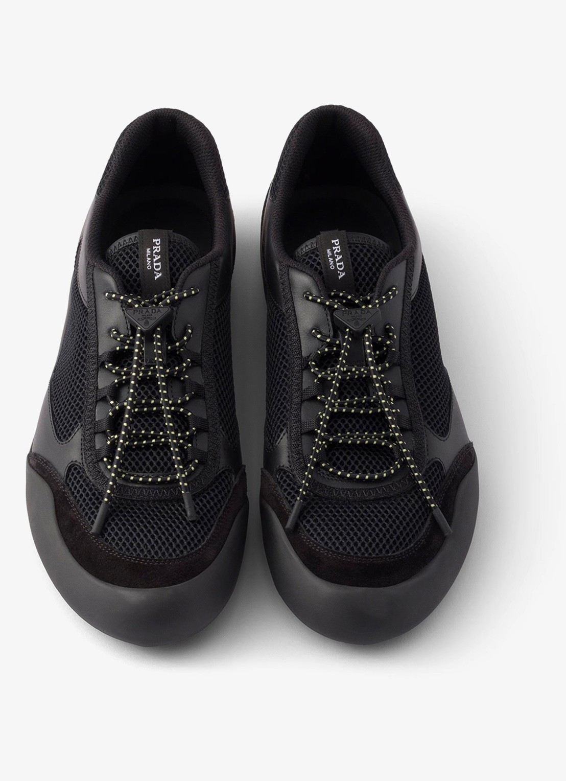 Prada Speedrock sneaker van leer met mesh details - detail 2 zwart