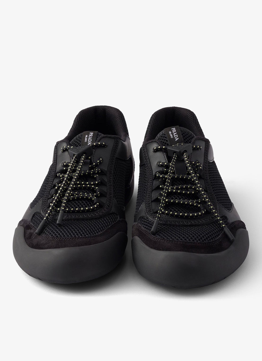 Prada Speedrock sneaker van leer met mesh details - detail 3 zwart