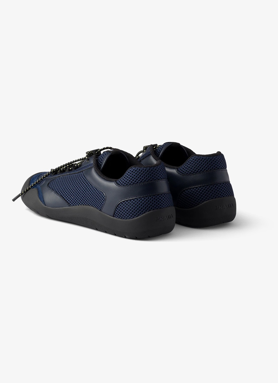 Prada Speedrock sneaker van leer met mesh details - achterkant 6 donkerblauw