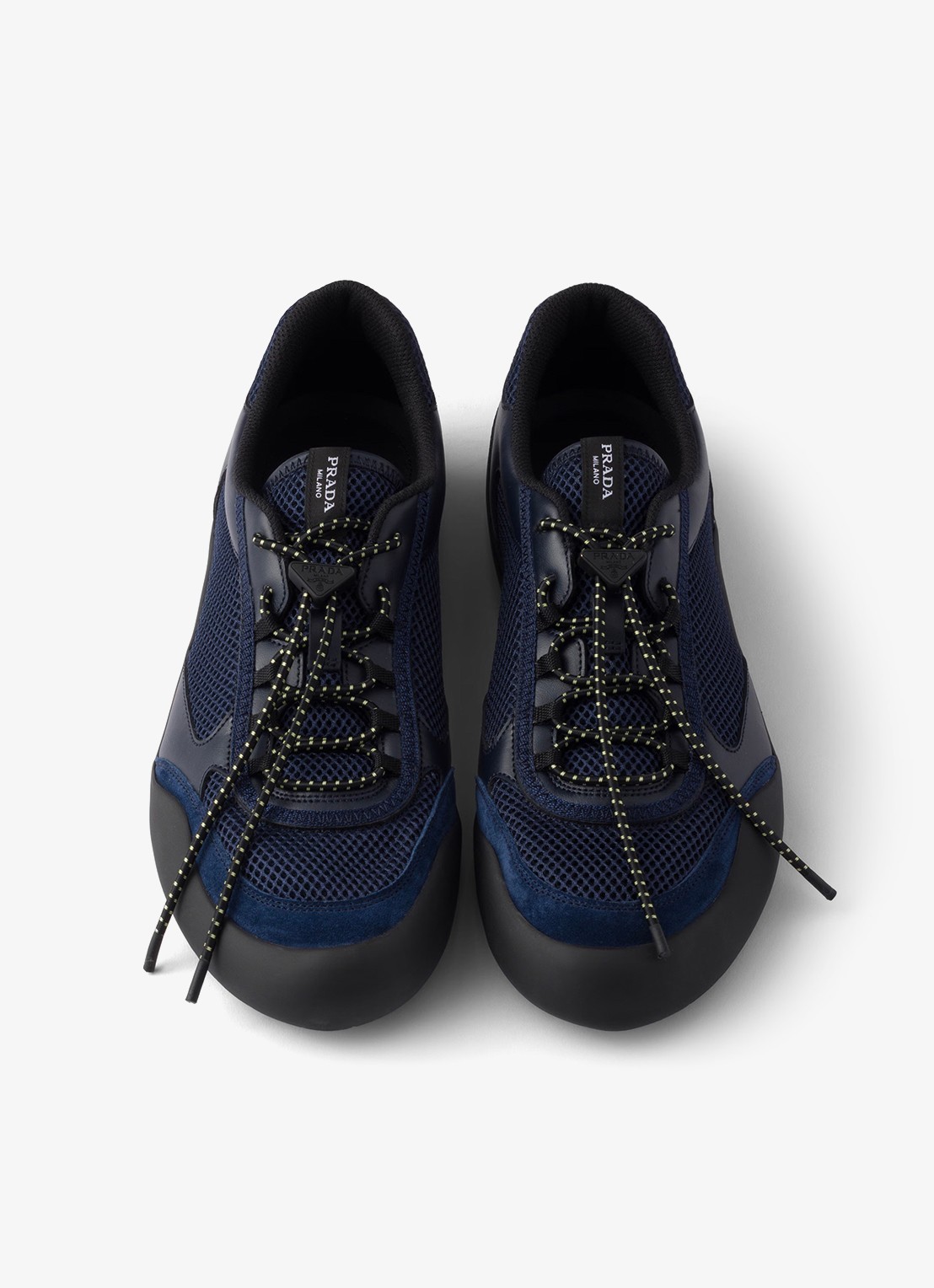 Prada Speedrock sneaker van leer met mesh details - detail 3 donkerblauw