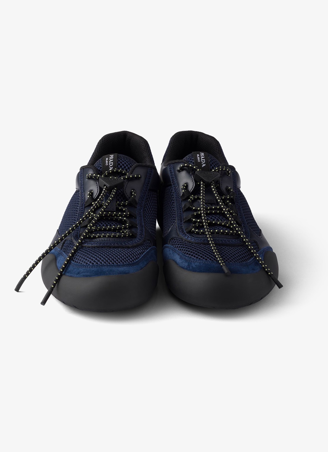 Prada Speedrock sneaker van leer met mesh details - detail 4 donkerblauw