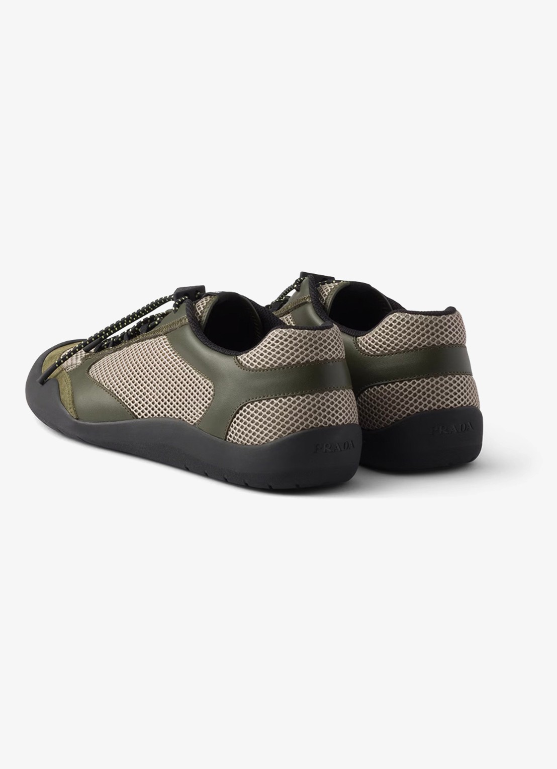 Prada Speedrock sneaker van leer met mesh details - achterkant 3 legergroen