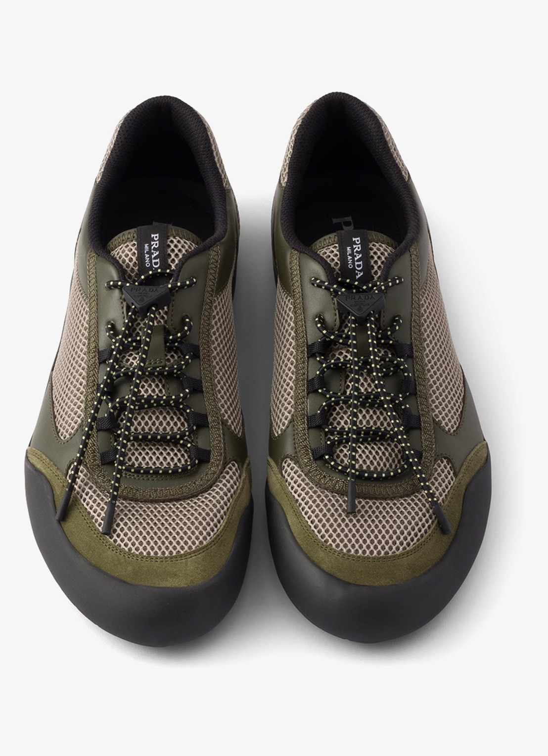 Prada Speedrock sneaker van leer met mesh details - detail 4 legergroen