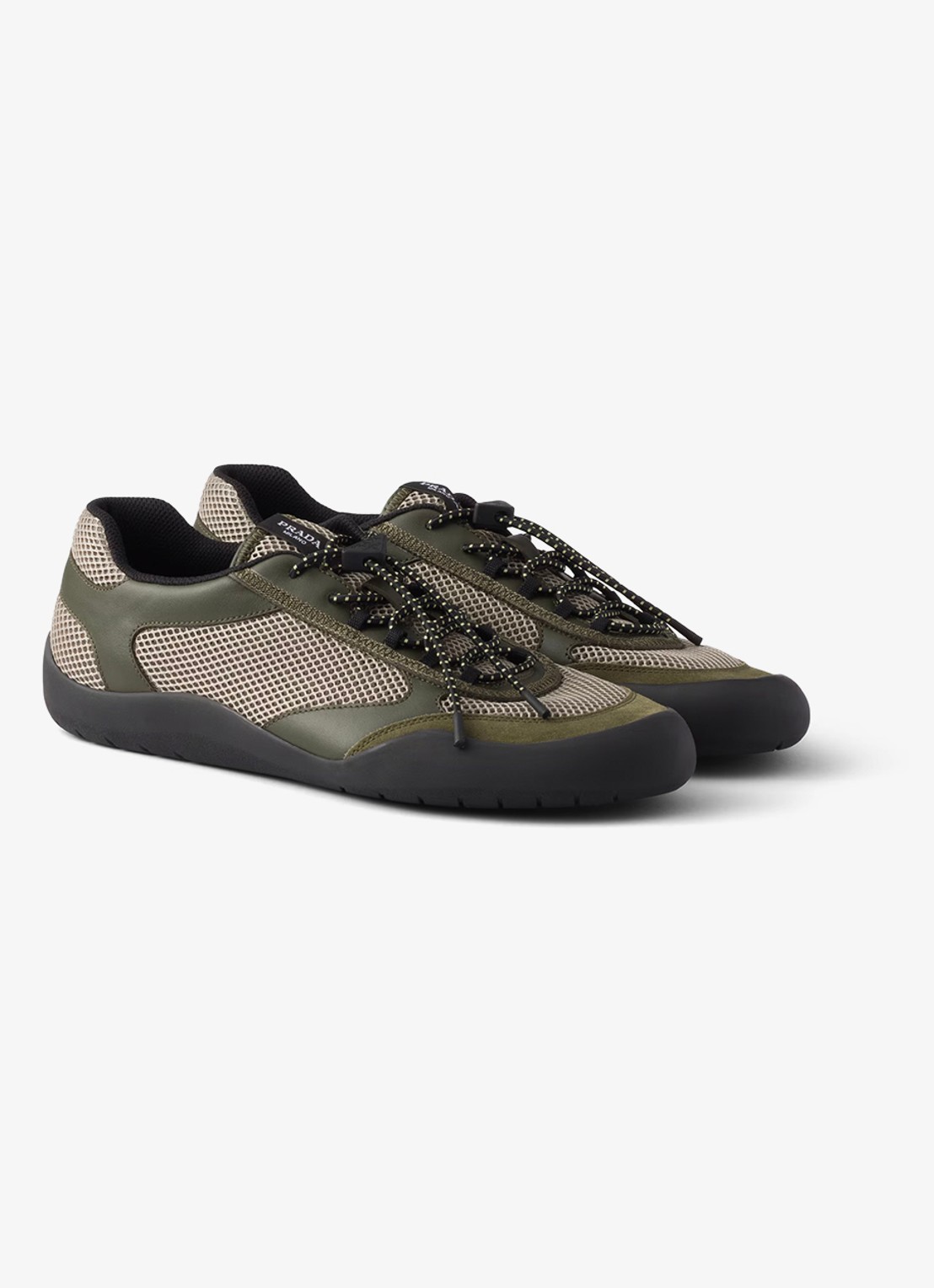 Prada Speedrock sneaker van leer met mesh details - voorkant 2 legergroen