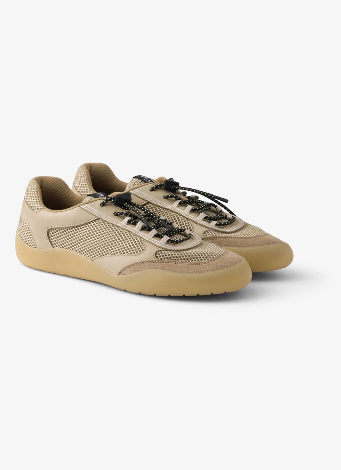 Prada Speedrock sneaker van mesh met leren details - detail khaki