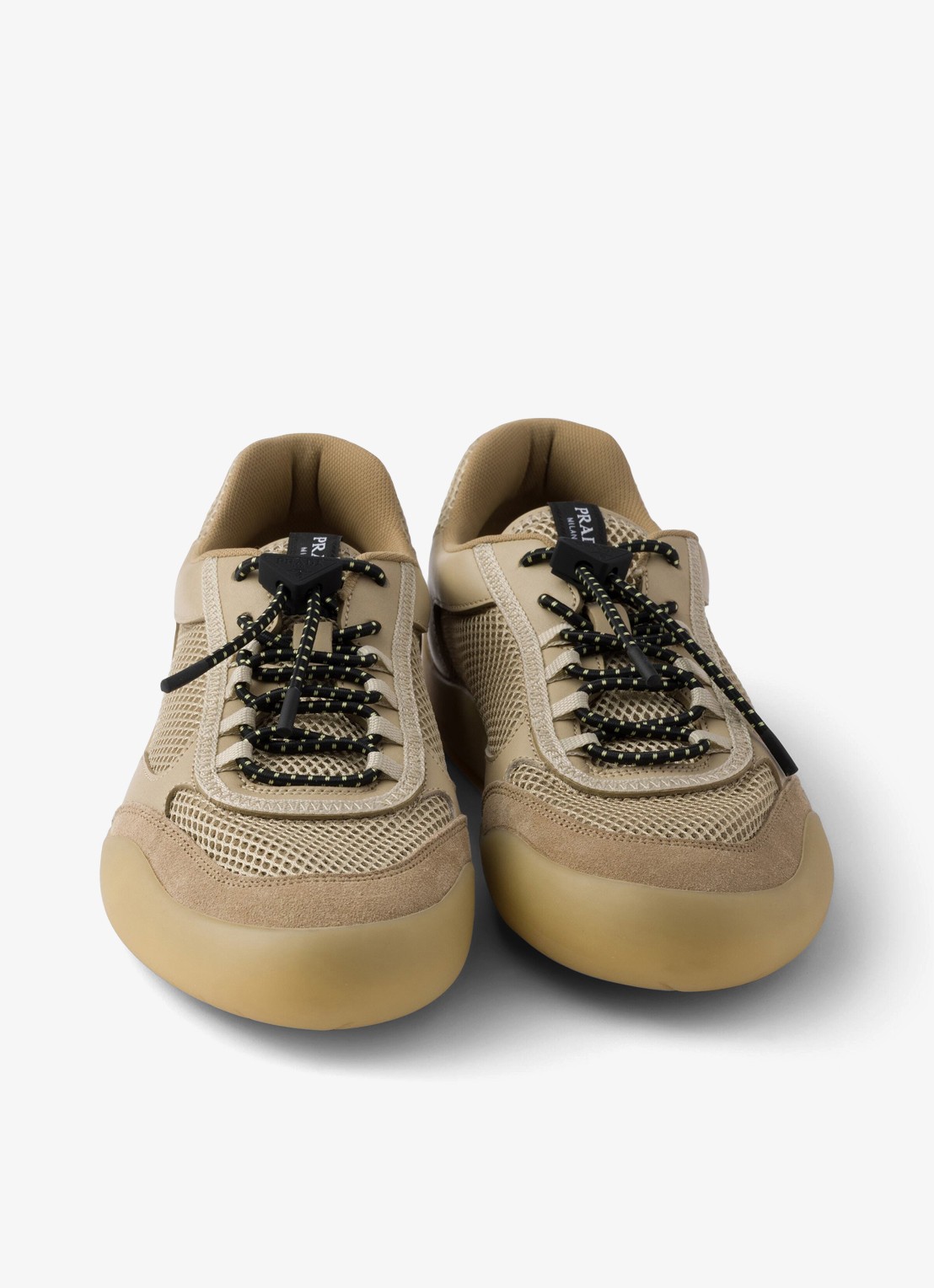Prada Speedrock sneaker van mesh met leren details - detail 2 khaki
