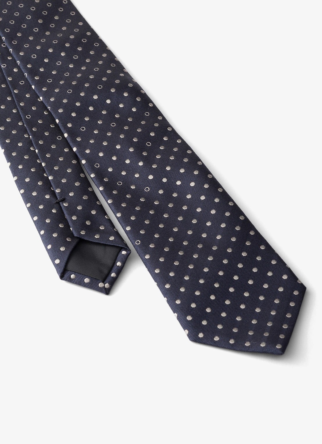 Prada Stropdas van zijde met stippenprint - detail donkerblauw