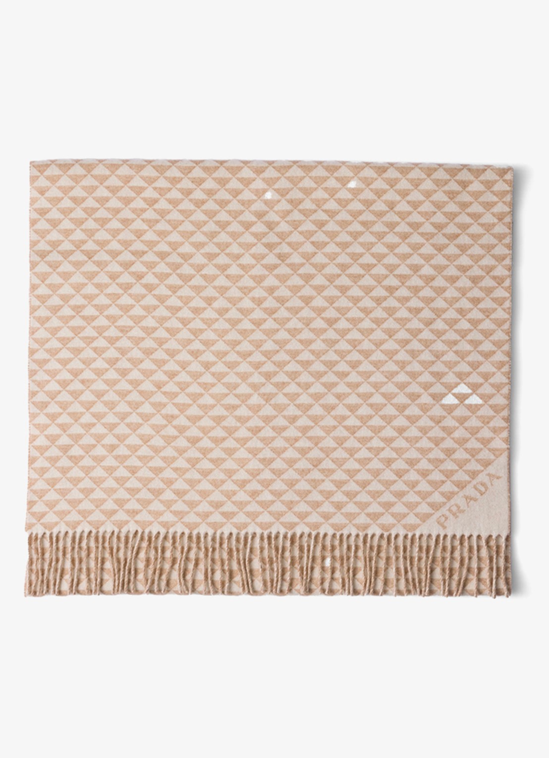 Prada Symbole sjaal in kasjmierblend 185 x 70 cm - voorkant 2 beige