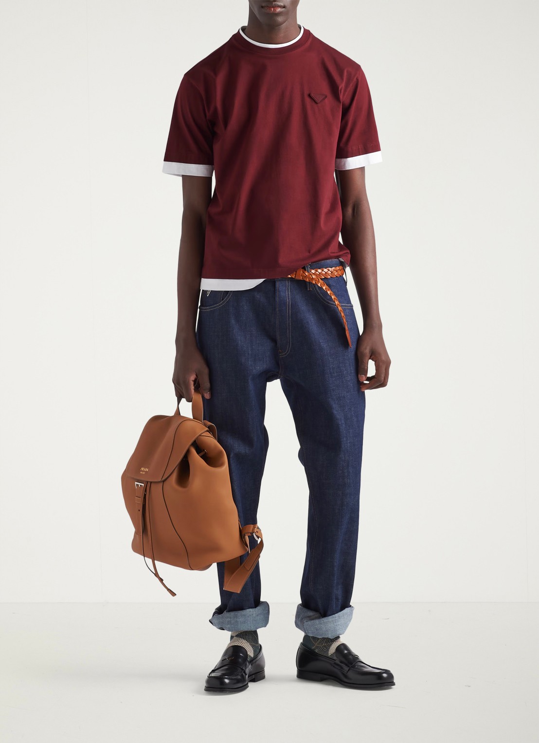 Prada T-shirt met contrast - voorkant 2 bordeauxrood