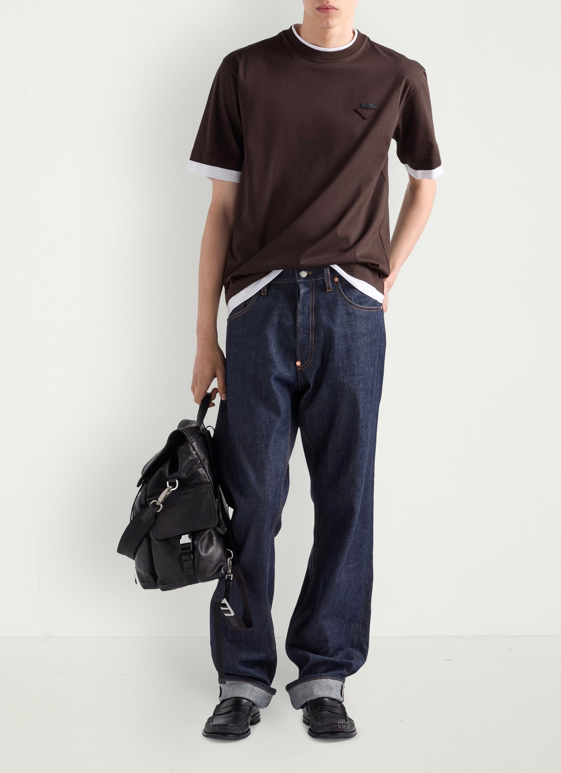 Prada T-shirt met contrast - detail 3 donkerbruin