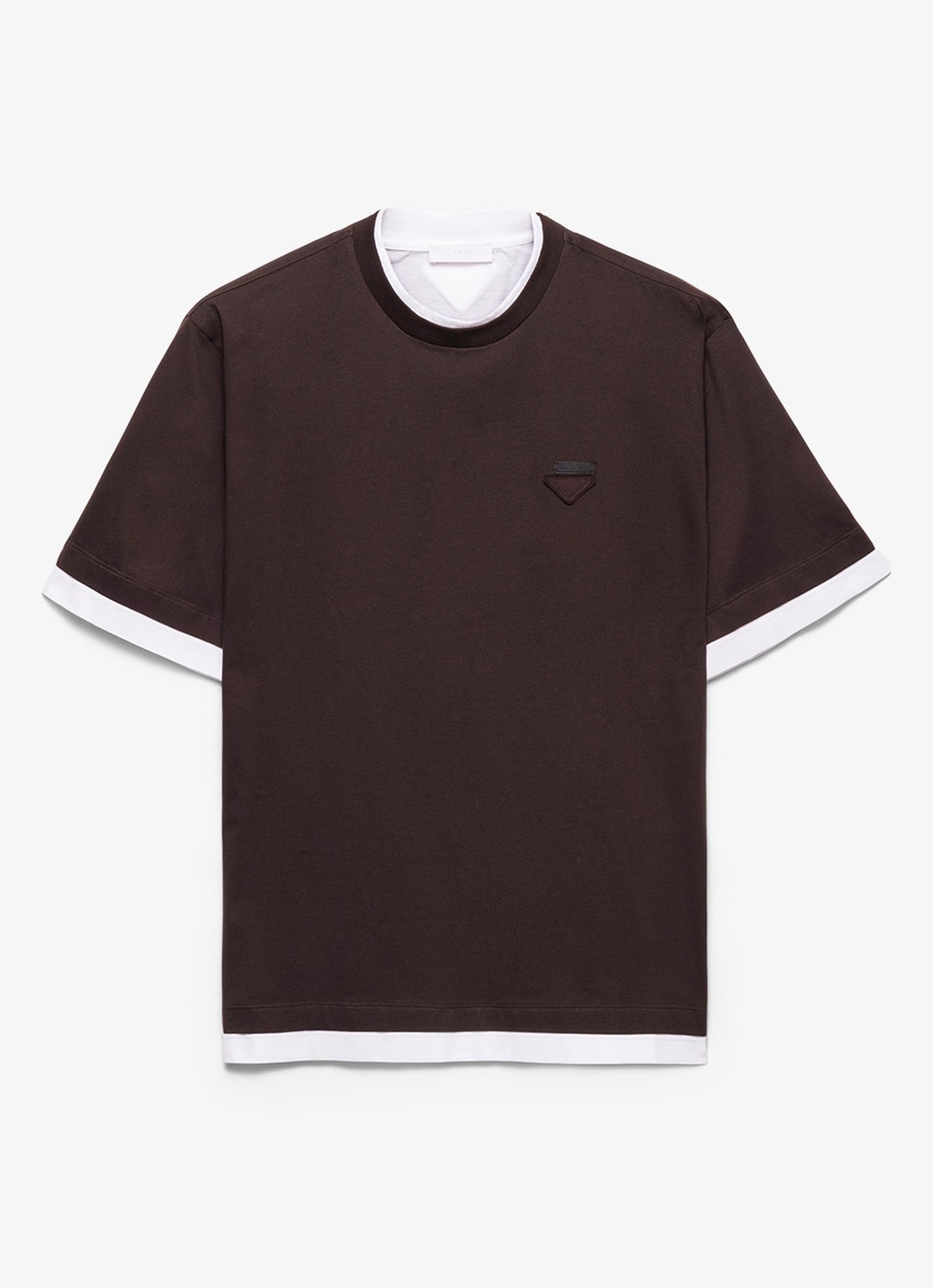 Prada T-shirt met contrast - voorkant donkerbruin