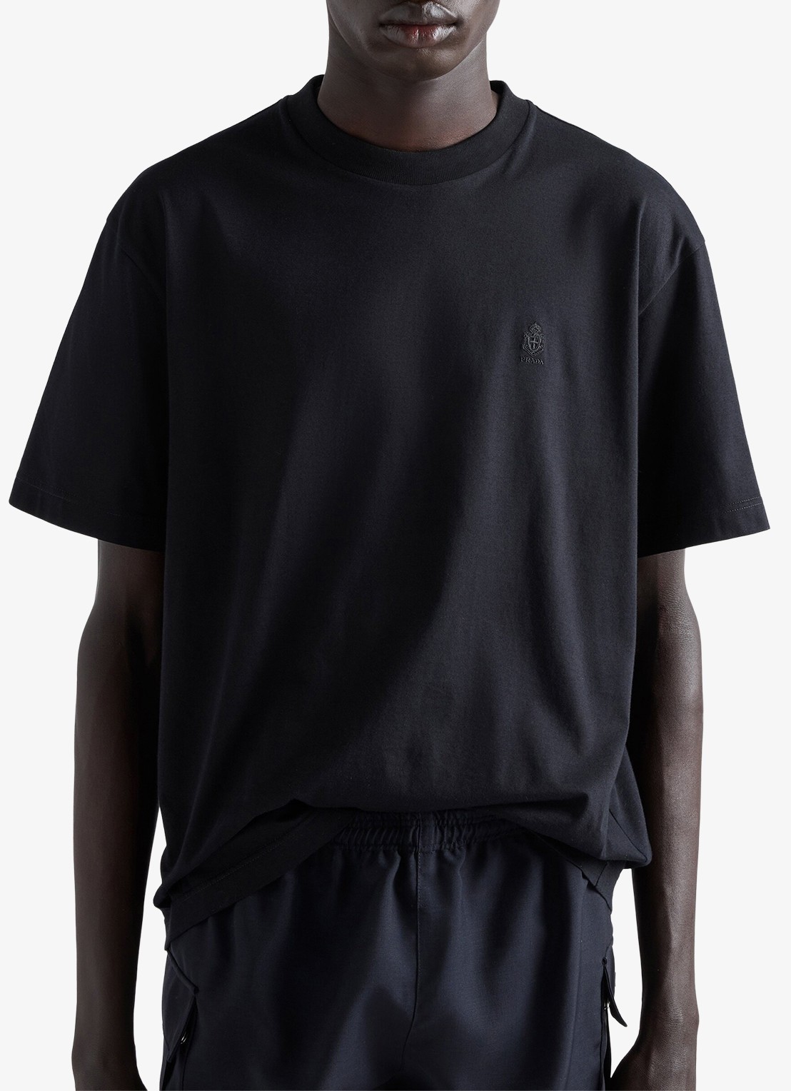 Prada T-shirt met logoborduring - detail 3 zwart