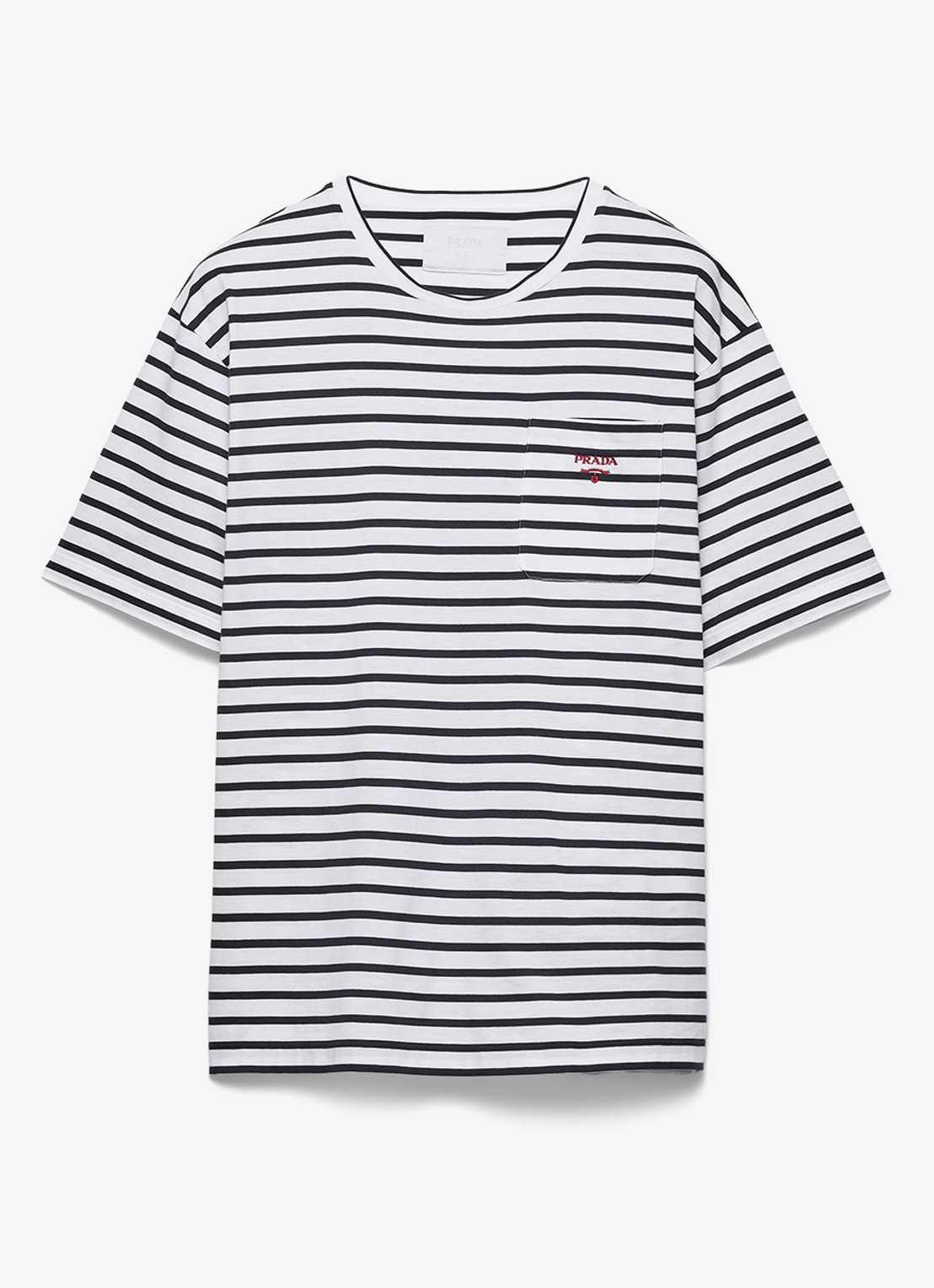 Prada T-shirt met streepprint en logoborduring - voorkant wit